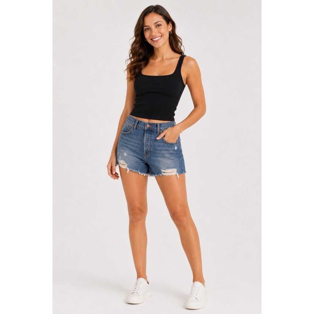 Free People We The Free Byron Bay Womens Distressed Denim Shorts Blue Size 31
